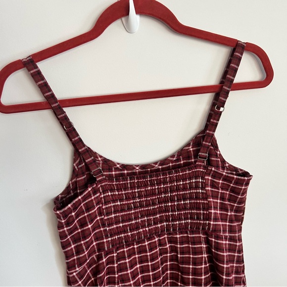 Hollister Women Size Medium Red Plaid Dress Burgundy Cotton Fall - Picture 4 of 8
